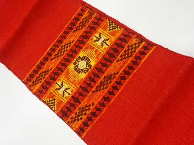 JAPANESE KIMONO / VINTAGE NAGOYA OBI / MAWATA TSUMUGI / WOVEN GEOMETRIC & ABSTRACT PATTERN